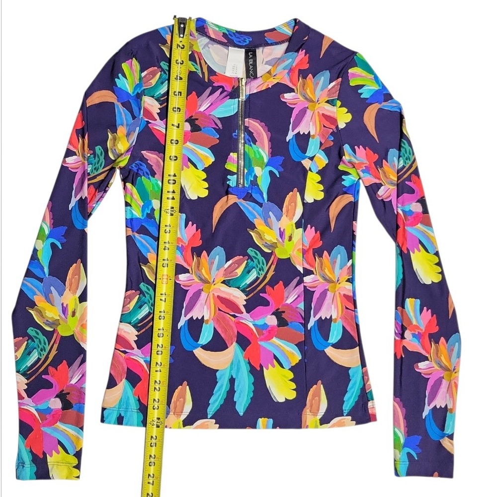 La Blanca Paradise Long Sleeve Half Zip Rashguard Floral Beach Wear Top Size L - Picture 6 of 11